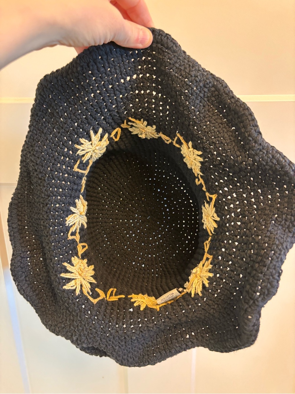 MANY HANDS "Fleur" Natural Sun Hat Cotton Hemp Boho Floral Hand-Crocheted Wire - Picture 4 of 6
